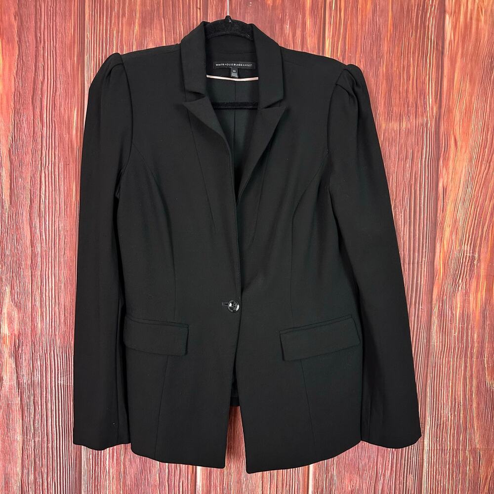 White House Black Market Black One Button Blazer Career Work Wear Size 10